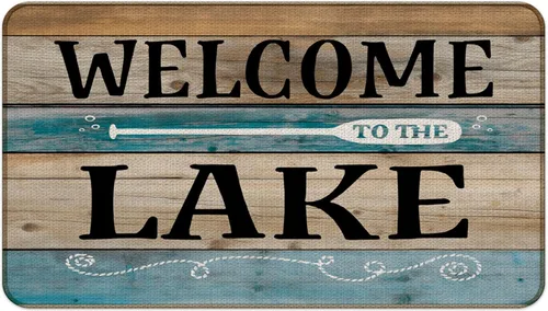 Vista 6 de Tapete para puerta de Lake House, decoración de casa de lago, 17 x 30 pulgadas, antideslizante, duradero, tapete de bienvenida al aire libre Azul