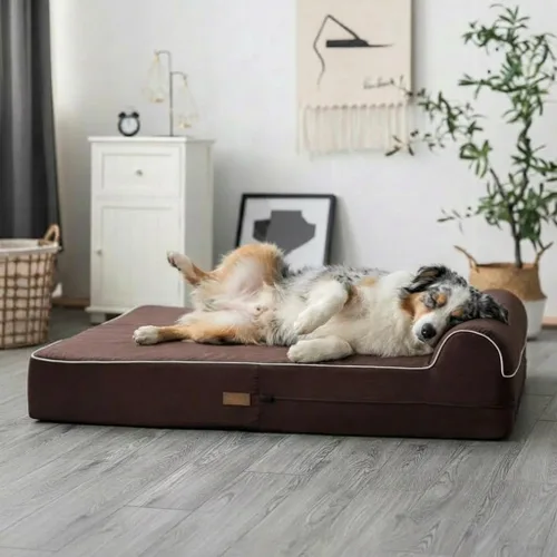 Vista 2 de Kopeks – Cama ortopédica de perro con espuma de memoria, con almohada y forro impermeable , L, Marrón Chocolate