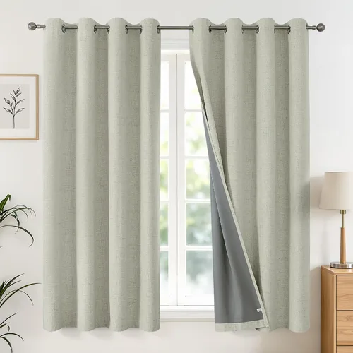 Vista 19 de Joydeco Cortinas negras 100% opacas para dormitorio, oscurecimiento de habitación, aislamiento térmico, cortinas cortas texturizadas con ojales