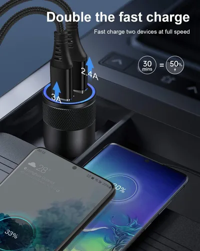 Vista 6 de Cargador rápido tipo C para Samsung Galaxy A17 A16 A15 5G A14 S24 S23 A25 A57 20W PD Wall Plug+30W Car Adapter+60W C to USB-C Cables-6Ft for