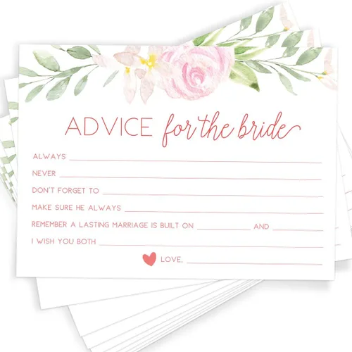 Vista 10 de Printed Party Tarjetas de consejos de boda y buenos deseos, tema boho arco iris, juego de 50 Crema