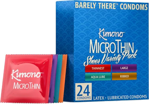 Vista 9 de Kimono MicroThin - Preservativos de látex transparente, paquete de 12 Múltiples formas ultrafinas y diseños únicos, sensibilidad mejorada, apto