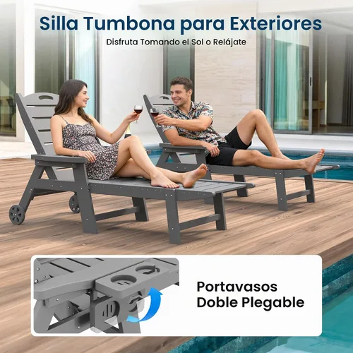 Vista 3 de UDPATIO Silla de salón para exteriores, tumbonas reclinables, piscina 2-Gris