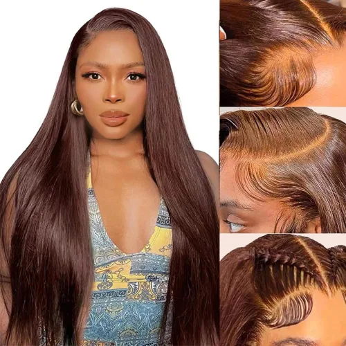 Vista 33 de Pelucas de cabello humano lacio para mujeres negras, encaje frontal de 13 x 4 pulgadas, previamente despuntada, sin pegamento, HD frontal, negro