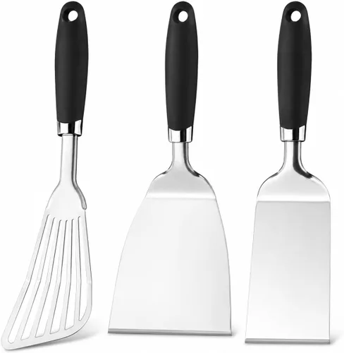 Vista 7 de Espátula para pescado de acero inoxidable 304, espátula ranurada con mango ergonómico antideslizante, Aqua Sky