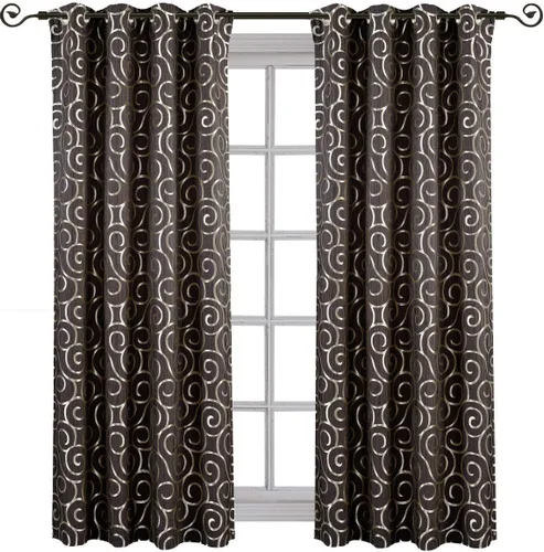 Vista 4 de Royal Tuscany - Paneles de cortina de ventana con textura jacquard abstracto con ojales superiores, juego de 2 paneles, 52 x 96 pulgadas cada uno