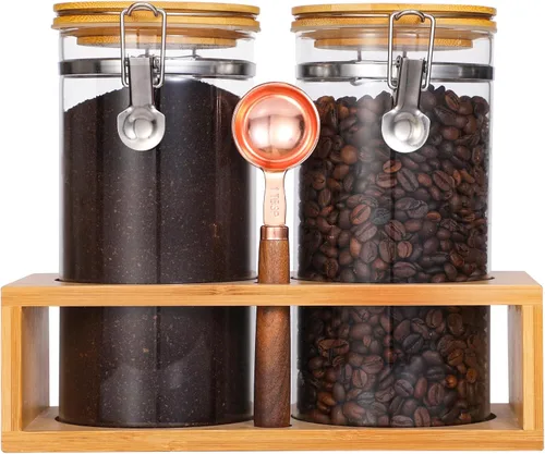 Vista 10 de Recipiente de Vidrio para Almacenamiento de Especias con Cuchara, 3 Frascos Herméticos de 20oz para Condimentos con Bandeja, Juego de Recipientes