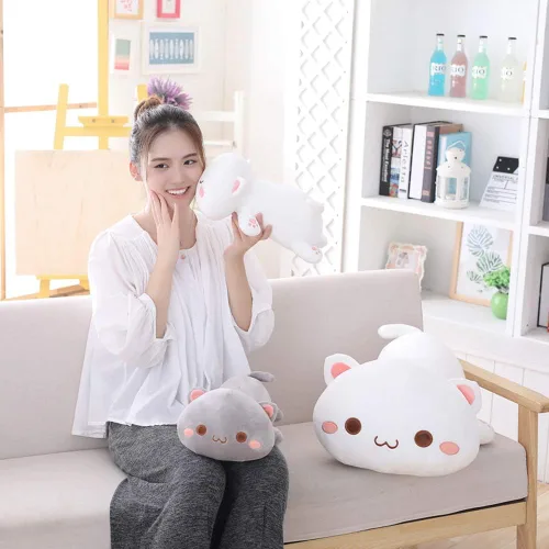 Vista 4 de Juguete de peluche con forma de animales, cojín de peluche con forma de gato para niñas