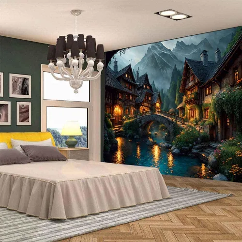 Vista 3 de Aidatain Tapiz de paisaje del mundo de cuento de hadas, tapiz grande de 80 pulgadas y 60 pulgadas, tela de franela para colgar en la pared de niños