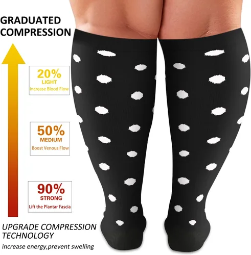 Vista 3 de Diu Life 3 pares de calcetines de compresión de talla grande para mujeres y hombres, pantorrilla ancha, soporte extra alto hasta la rodilla