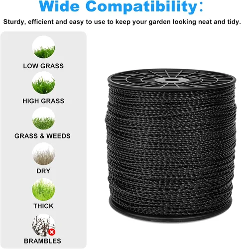 Vista 3 de RO6G Cuerda de 5 libras, línea de recortadora de hilo comercial Twist, cuerda Wacker para recortadora de malezas Echo Black Diamond/String Trimmer