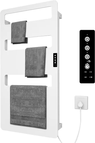 Vista 8 de Toallero térmico para baño, calentador de toallas con temporizador montado en la pared, calentador de toallas eléctrico, calentador de toallas