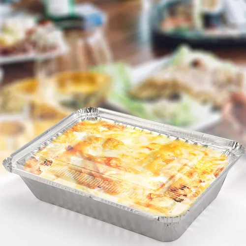 Vista 7 de HOZEON Paquete de 125 bandejas de papel de aluminio de 8.5 x 6 pulgadas con tapas transparentes, capacidad de 2.25 libras, recipientes desechables