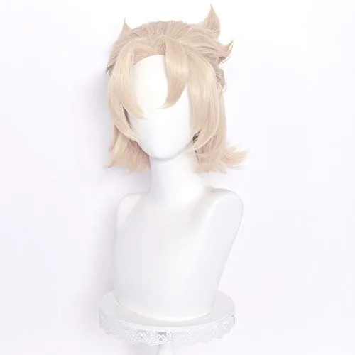 Vista 2 de Alacos Anime Múltiples Roles Pelucas de Cosplay Resistente al Calor Peluca de Fiesta de Halloween + Gorra Gratis (ALBEDO Beige)