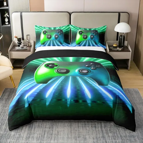 Vista 9 de Funda de edredón reversible de 100% algodón para videojuegos, tamaño individual, juego de ropa de cama de dibujos animados de gamepad para niños