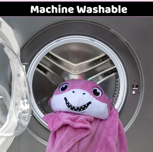 Vista 4 de Manta con capucha de tiburón para niños, manta de viaje con capucha - Bubbles The Shark