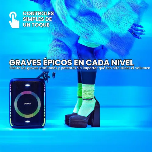Vista 6 de BlueAnt X5i - Altavoz Bluetooth de 120 W, aumento de graves masivo con micrófonos inalámbricos duales para karaoke, espectáculo de luz LED, batería