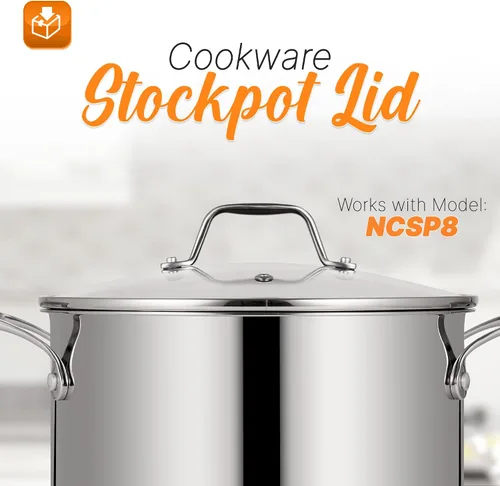 Vista 2 de NutriChef Tapa de olla de cocina para utensilios de cocina, tapas de vidrio templado transparente, funciona con el modelo: NCSP8, resistente a