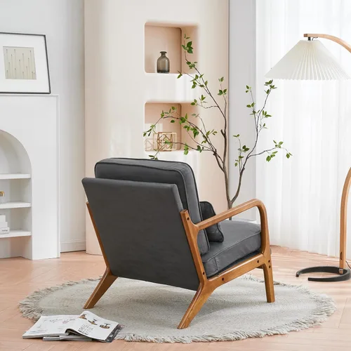 Vista 8 de Accent Chairs for Living Room Armchair with Oak Armrest, Upholstered Single Lounge Chair Comfy Bronzing Cloth Reading Vanity Sofa Chair,Indoor Dark