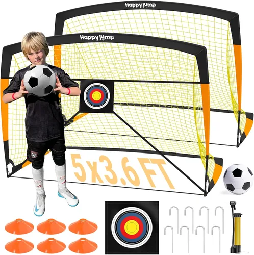 Vista 12 de Happy Jump Portería de fútbol 7'x5', 6.6'x3.3', 5'x3.6', 4'x3', 3'x2.2' Red de fútbol para patio trasero de niños