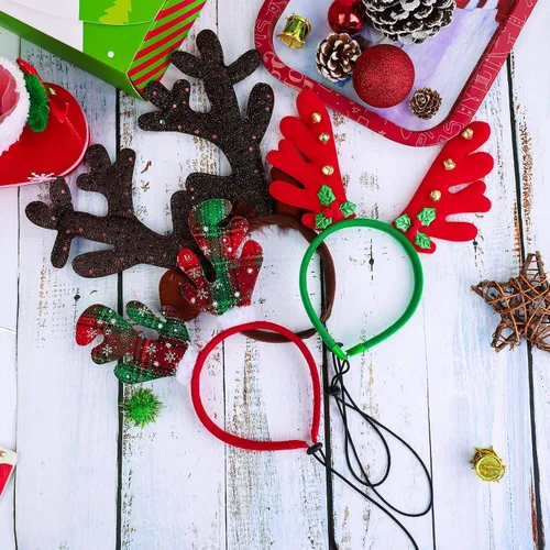 Vista 6 de Aneco Paquete de 3 diademas de Navidad para perro, diseño de reno de Navidad, accesorios para disfraz de mascota