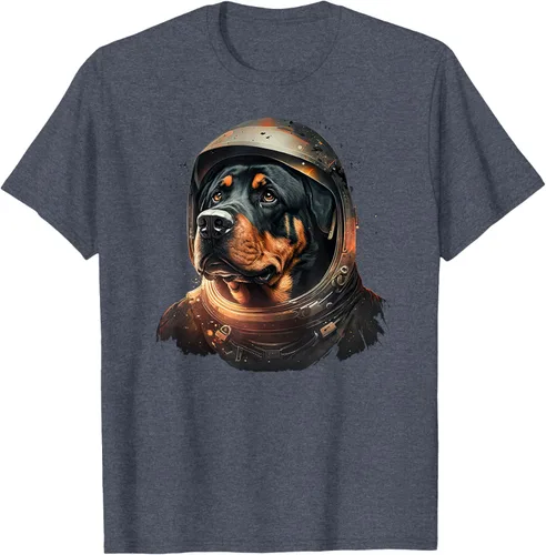 Vista 100 de Divertida camiseta Rottweiler con diseño de astronauta rottweiler en galaxia espacial, Negro