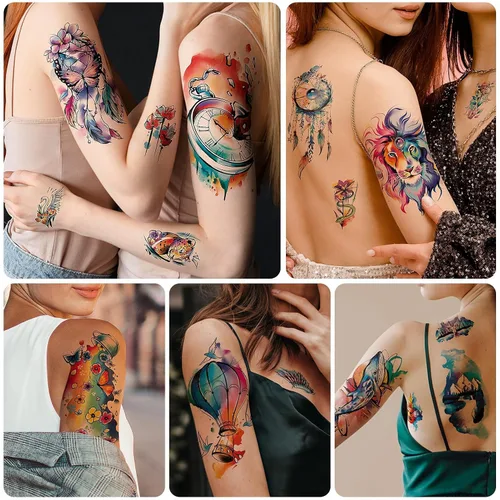 Vista 7 de EMOME 79 hojas de tatuajes temporales realistas para mujeres, tatuajes falsos de brazo de acuarela para niñas, tatuajes temporales de larga duración