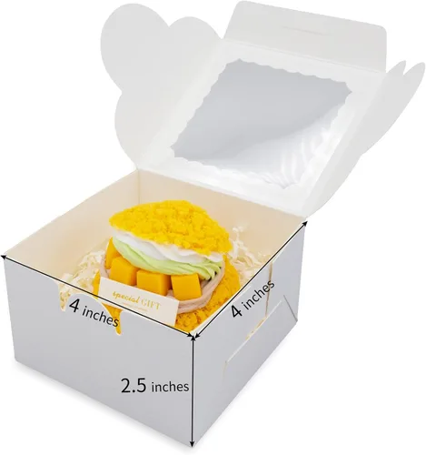 Vista 2 de 50 cajas blancas de panadería de 4 x 4 x 2.5 pulgadas con ventana, mini pastel, postre, pastelería, cajas pequeñas para dulces