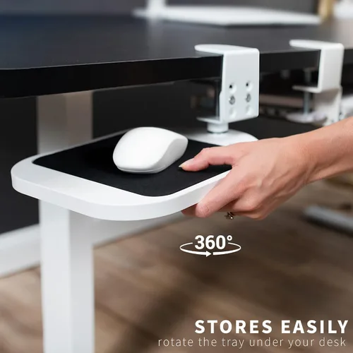 Vista 5 de VIVO Plataforma Soporte para Alfombrilla de Ratón de Madera con Abrazadera, Bandeja Giratoria 360° Ajustable Bajo el Escritorio, Accesorio