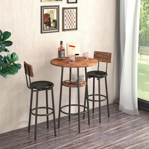 Vista 11 de W1162 - Juego de sillas de bar de 5 piezas con 4 asientos suaves de poliuretano con respaldo, mesa y taburetes tapizados industriales, para sala