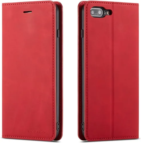 Vista 21 de QLTYPRI Funda para iPhone 6 Plus/6S Plus, cubierta de piel PU con tarjetero, funda tipo billetera con solapa magnética y a prueba de golpes - Vino