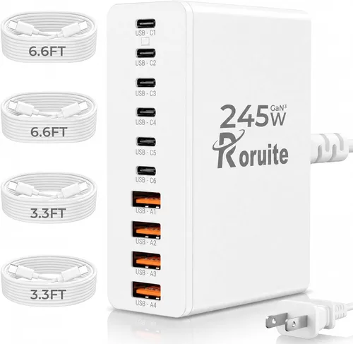 Vista 8 de Estación de carga USB C de 10 puertos con 4 cables, bloque