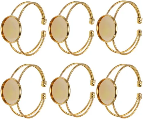 Vista 2 de Exceart 6 unidades de pulseras con ajuste de cabujón redondo en blanco, bandejas de bisel ajustables, pulseras para bricolaje y fabricación de joyas