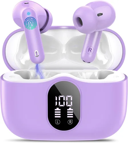 Vista 20 de Auriculares inalámbricos, Auriculares Bluetooth 5.4 con graves estéreo, Auriculares intrauriculares con micrófono de cancelación de ruido y pantalla