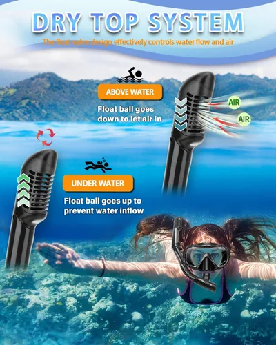 Vista 3 de Snorkeling Gear for Adults, Adult Snorkel Set with Panoramic Anti-Leak and Anti-Fog Tempered Glass Snorkel Mask, Dry Top Snorkel, Snorkle Mask Set