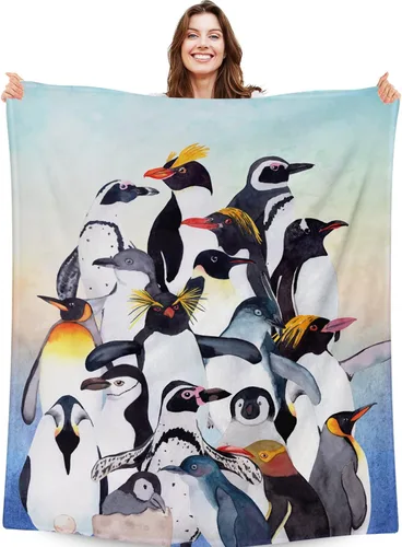 Vista 11 de Manta de pingüino para regalo, 40 x 30 pulgadas, bonita manta para niños, niñas y niños, manta negra suave y mullida para regazo y silla