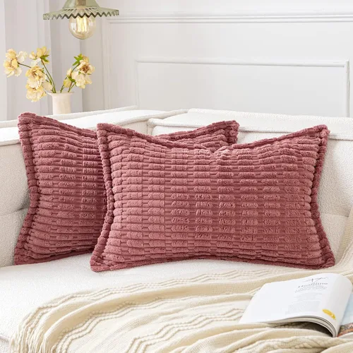 Vista 13 de MIULEE - Juego de 2 fundas de cojín decorativas de corduroy color óxido, suaves, a rayas, con borde ancho, para invierno, decoración moderna bohemia