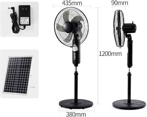 Vista 7 de Ventilador de panel solar portátil, ventilador de pedestal solar de 16 pulgadas con luz LED y puerto USB, ventiladores oscilantes de pie de 3