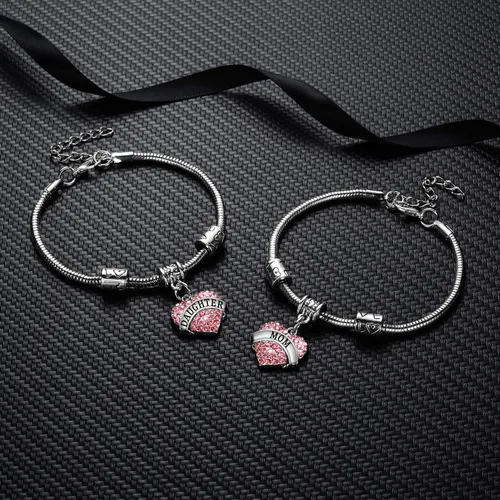 Vista 2 de YEEQIN Juego de 2 pulseras con dije de corazón de cristal para mamá e hija, regalo de joyería para madre e hija