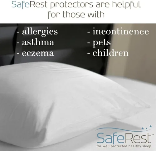 Vista 2 de Protector de almohada SafeRest Premium, hipoalergénico, a prueba de chinche de cama, con cierre zipper e impermeable, Algodón, Blanco, Estándar