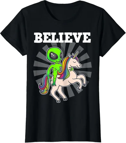 Vista 53 de Believe Space Alien Riding Unicorn - Camiseta de regalo divertida, Negro, S