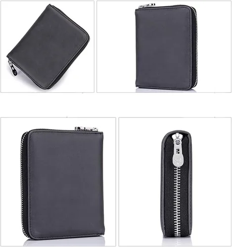 Vista 4 de boshiho Cartera con bloqueo RFID de 24 ranuras para tarjetas de crédito, de piel auténtica, organizador de múltiples tarjetas, con cremallera