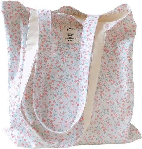 Vista 23 de Floral Canvas Tote Bag Double-Sided Printed Cloth Cotton Tote Floral Shoulder Bags for Beach Travel Shopping Grocery