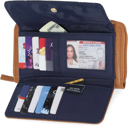 Vista 2 de Nautica Bulk Cargo - Cartera RFID para mujer, organizador con cremallera alrededor, Anchor Aweigh