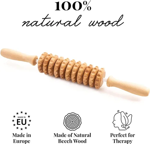 Vista 3 de Tuuli Accesorios - Rodillo de masaje de madera Flexi, rodillo corporal multifuncional para celulitis, tensión muscular y apoyo a la salud
