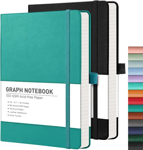 Vista 68 de RETTACY Lined Journal Notebook, 192 Numbered Pages per Pack, 5.7'' x 8.3'' 2-Pack, Leather Hardcover, 100 GSM Thick Paper, for Men & Women, Negro