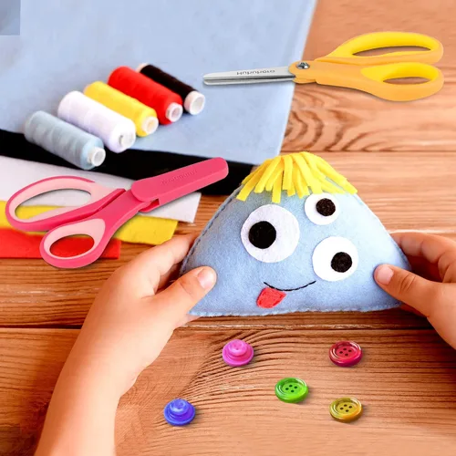 Vista 7 de Huhuhero Tijeras para niños, punta roma de seguridad de 5 pulgadas con tapa, tijeras de papel de corte para manualidades pequeñas para niños de 4 a