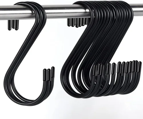 Vista 6 de Paquete de 30 ganchos en S, 3.54 pulgadas, negro mate, ganchos en S de metal resistente que pueden soportar hasta 33 libras, para cocina, oficina