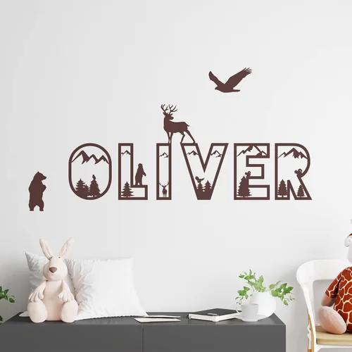 Vista 2 de Nombre de pared personalizado de animales del bosque, decoración de guardería de animales de bebé, decoración de guardería para niños o niñas