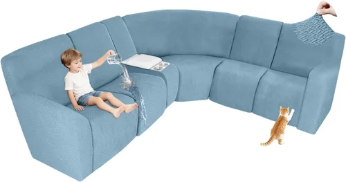 Vista 21 de ALIECOM Fundas 100% impermeables para sofá seccional reclinable, forma de L, elásticas, para esquina, funda para sofá seccional reclinable, lavable